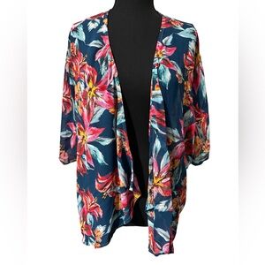 Self Esteem Teal Floral Open-Front Coverup Kimono